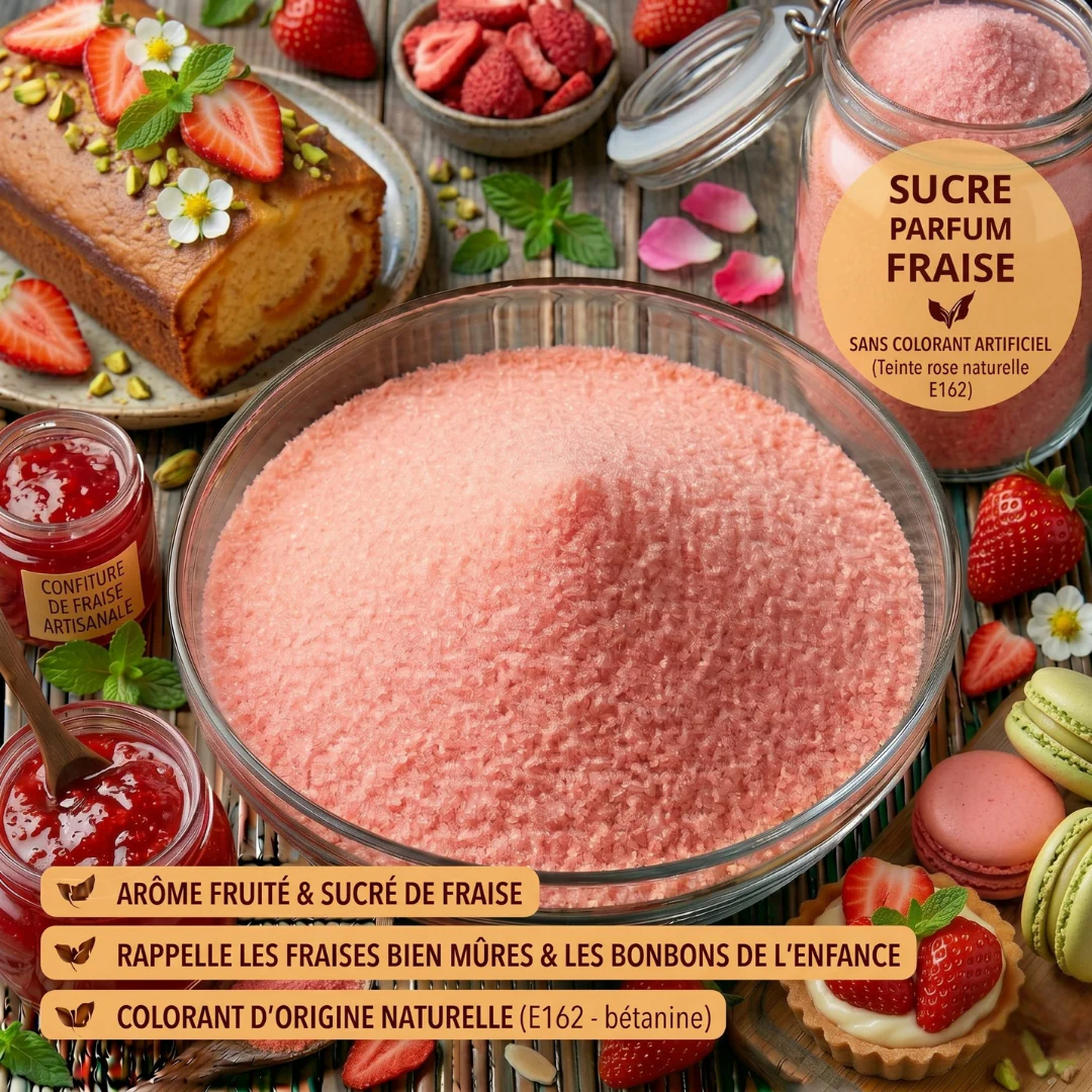 Sucre fin délicatement parfumé à la fraise 100 g