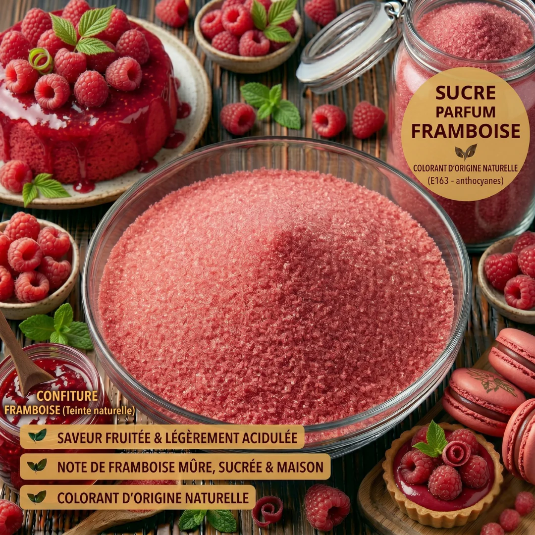 Sucre fin délicatement parfumé à la framboise 100 g