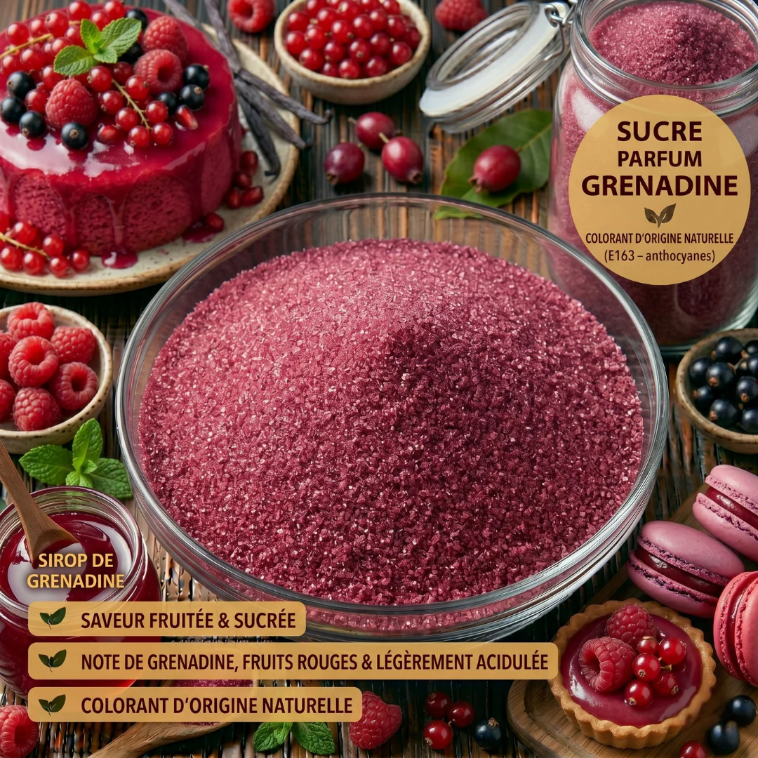 Sucre fin délicatement parfumé à la grenadine 100 g