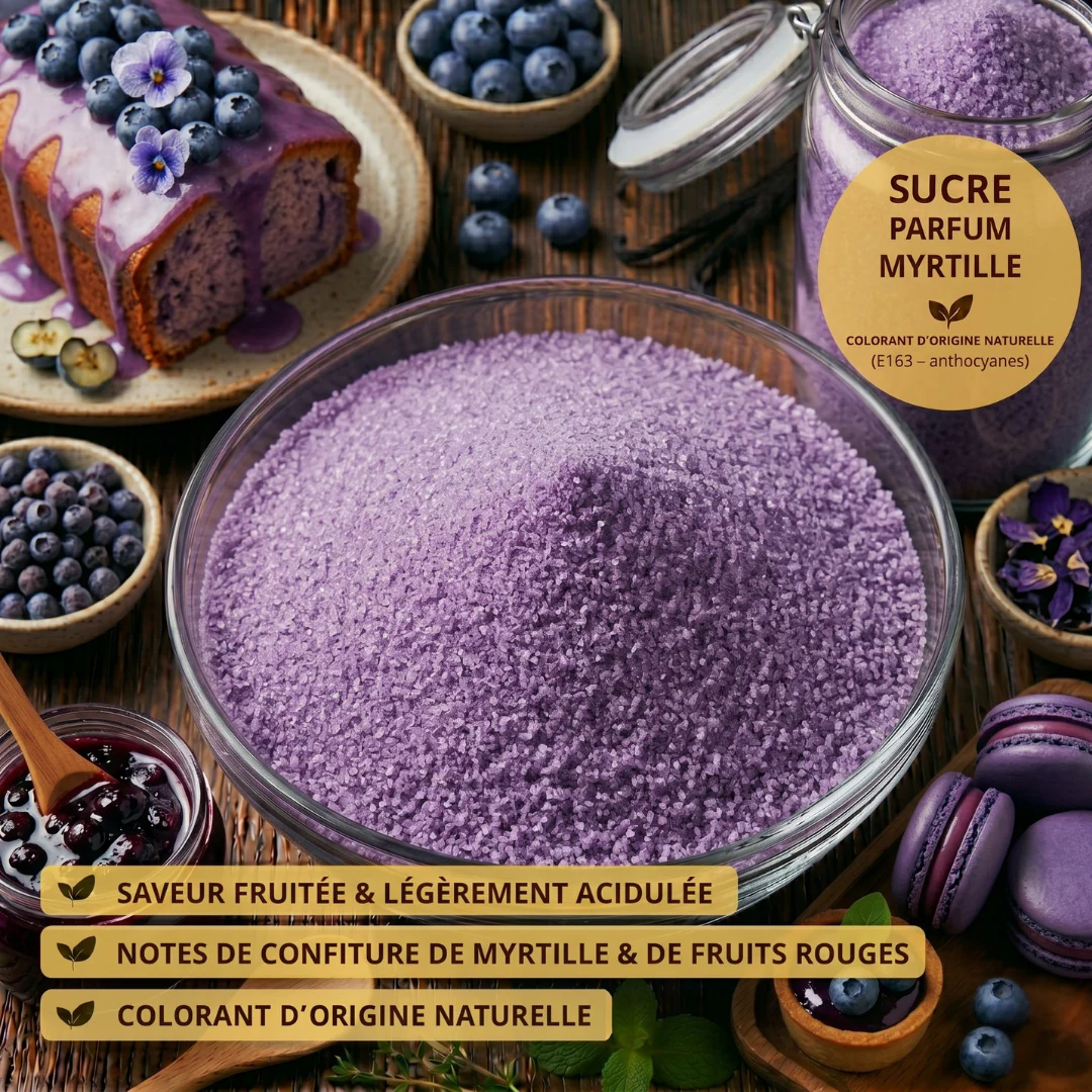 Sucre fin délicatement parfumé à la myrtille 100 g